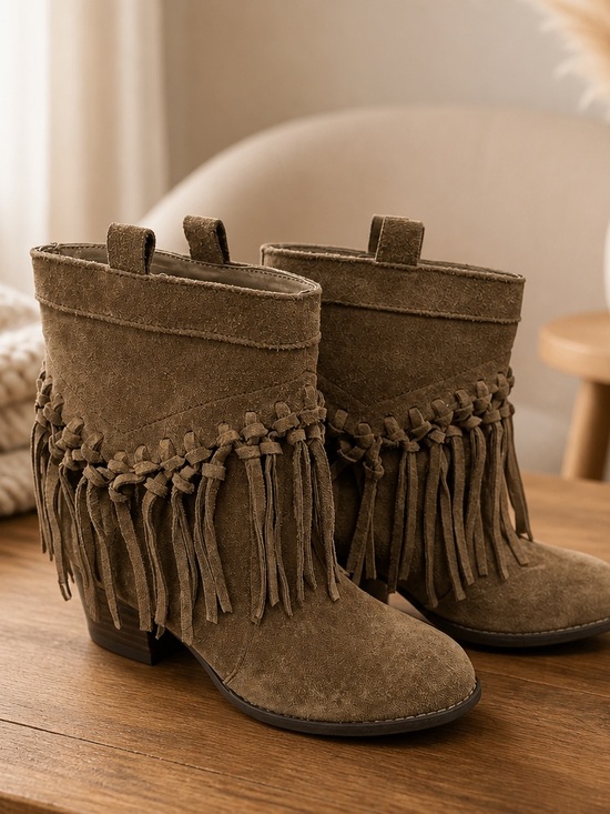 Sbicca Shoes - Sbicca Olive Brown Suede Fringe Ankle Boots